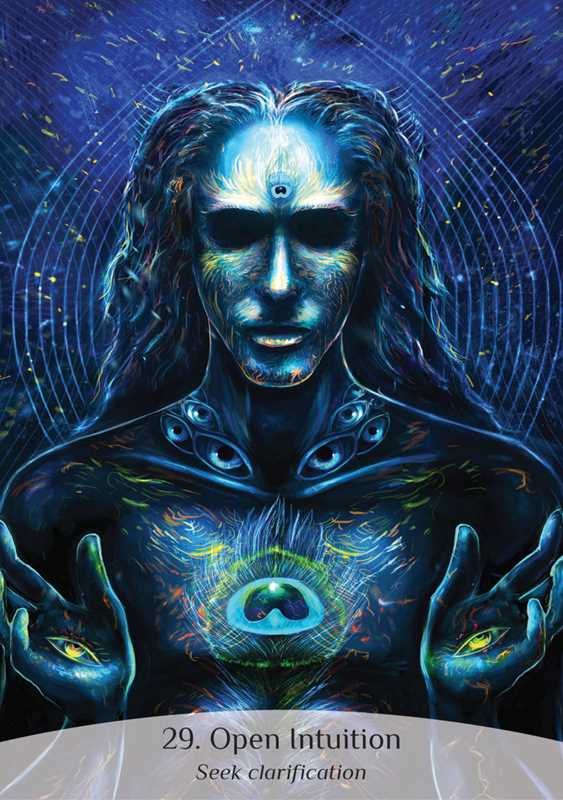 Artistic depiction of a figure with glowing blue and green energies, symbolizing intuition and clarity.