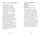 Page from a book or guide about the Tarot card 'Ace of Wands' with text on suit of wands and card meanings.