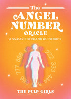 Book cover of 'The Angel Number Oracle' with a gradient background and angel figure.