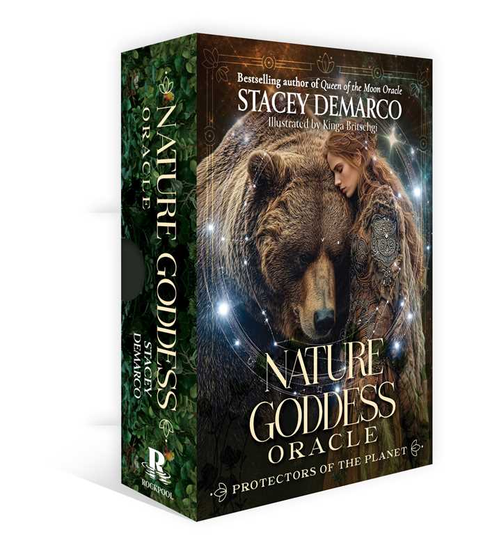 Book box for 'Nature Goddess Oracle' featuring a woman and bear illustration on a white background