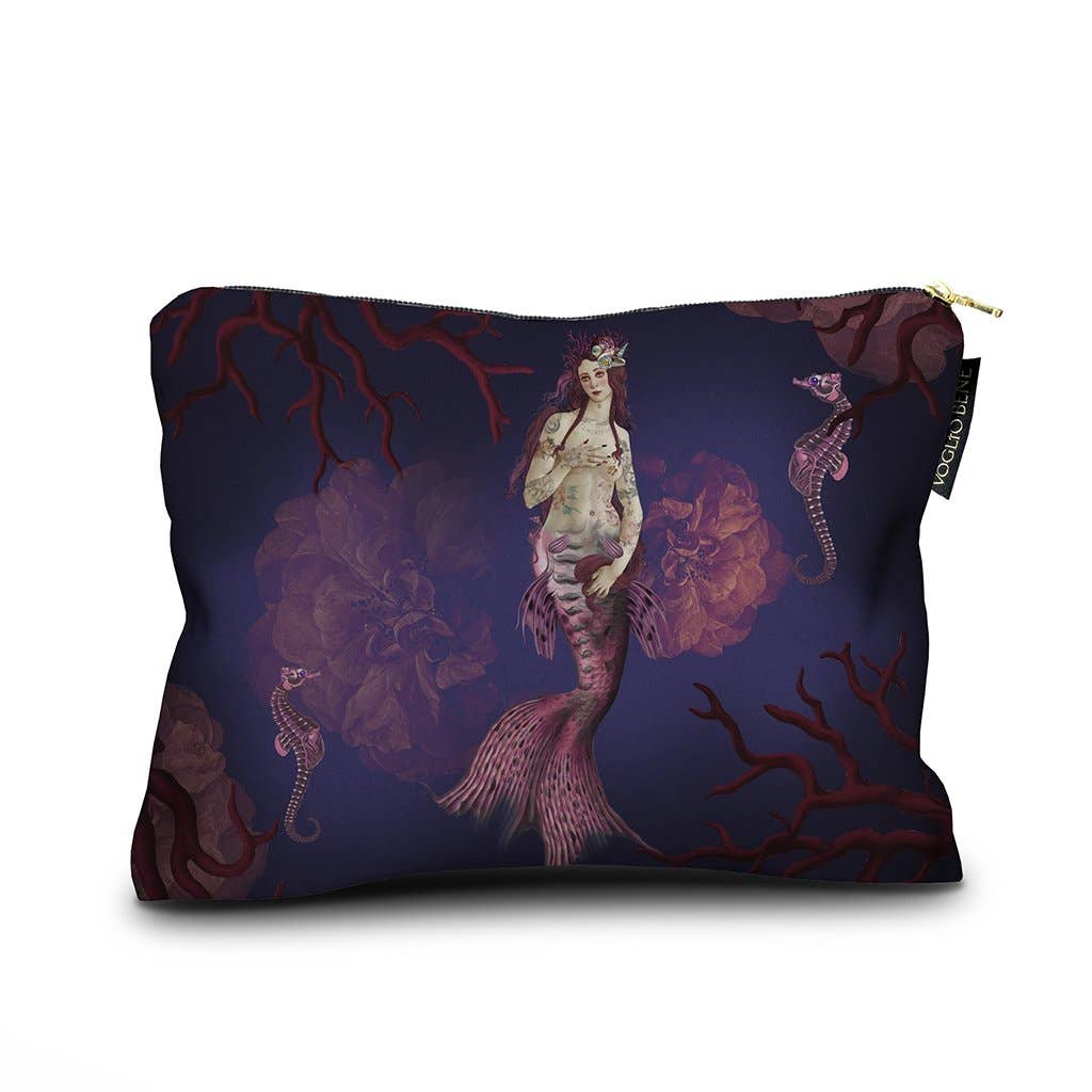 Pouch with mermaid design on a dark background