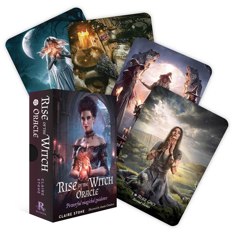 Set of 'Rise of the Witch Oracle' cards with a box on a white background