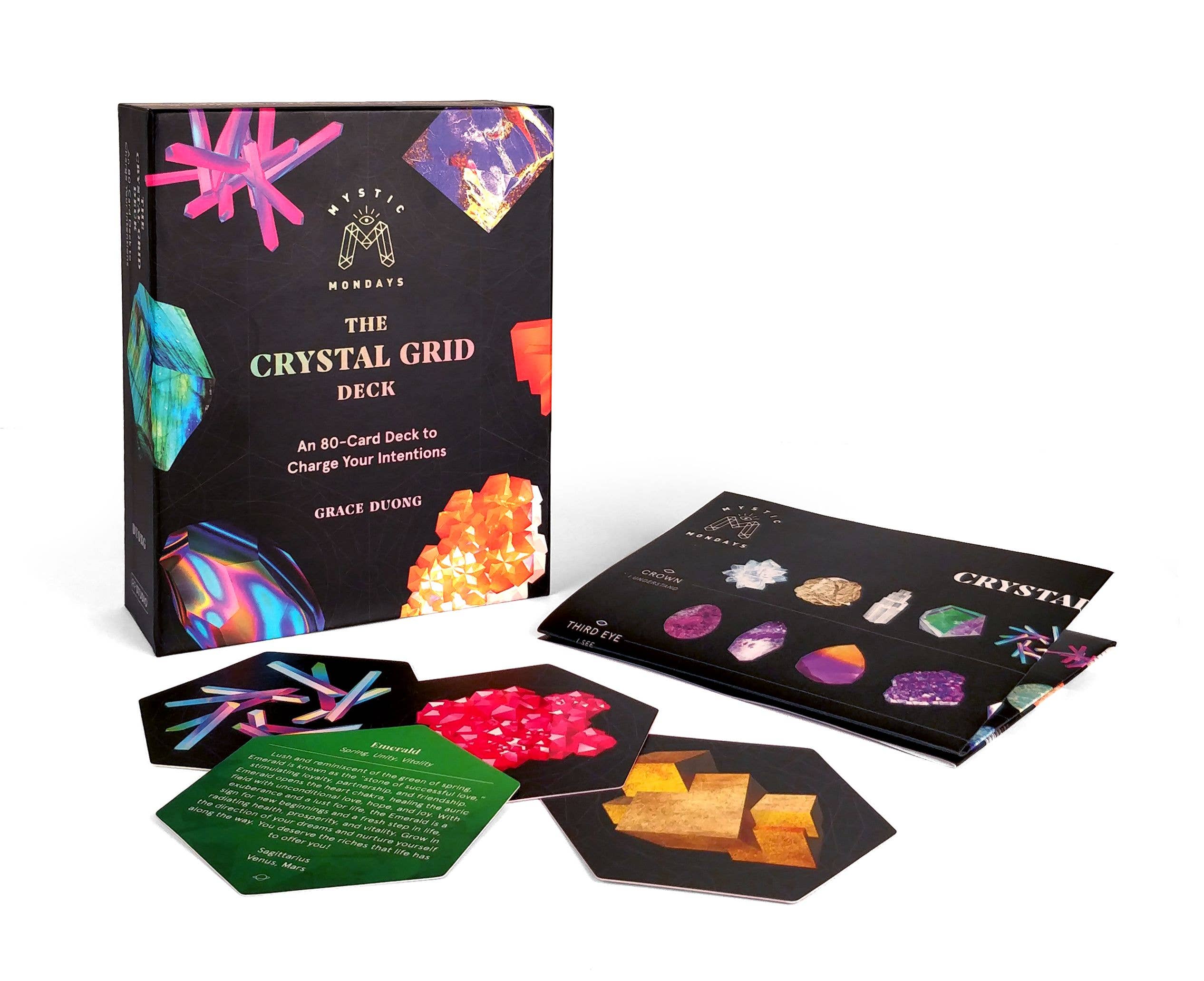 Crystal grid deck with cards and packaging on a white background