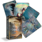 Four oracle cards with a box titled 'The Four Selves Oracle' on a white background