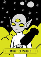 Illustration of a character labeled 'Knight of Probes' against a starry night sky.