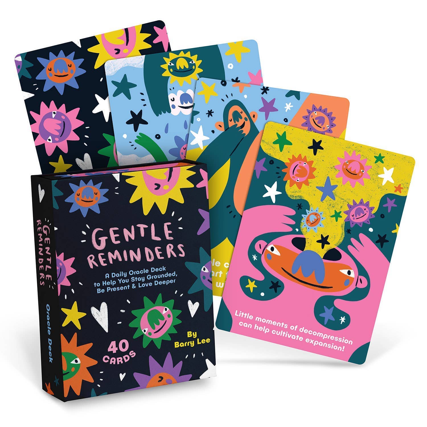 Colorful card deck with 'Gentle Reminders' packaging on a white background