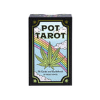 Box of Pot Tarot cards with a cannabis leaf design on a white background