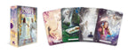 Guardian Angel Oracle card deck box shown beside four illustrated oracle cards featuring angel scenes, on a plain white background.