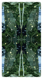 Mystical forest scene with mirrored design and glowing lights