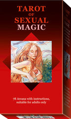 Box of 'Tarot of Sexual Magic' with a red cover and illustration of a woman with long hair and a heart.
