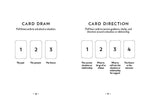 Instructions for card draw and direction with numbered cards on a white background
