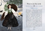 Illustration of a woman with text on how to use cards, surrounded by nature elements.