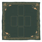 Green fabric with gold decorative border and cut-out sections