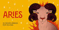 Illustration of an aries ram with fiery design on a yellow background