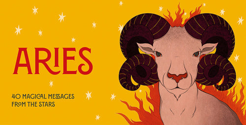 Illustration of an aries ram with fiery design on a yellow background