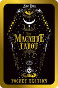 Cover of 'The Macabre Tarot' pocket edition with gothic design elements on a black background.