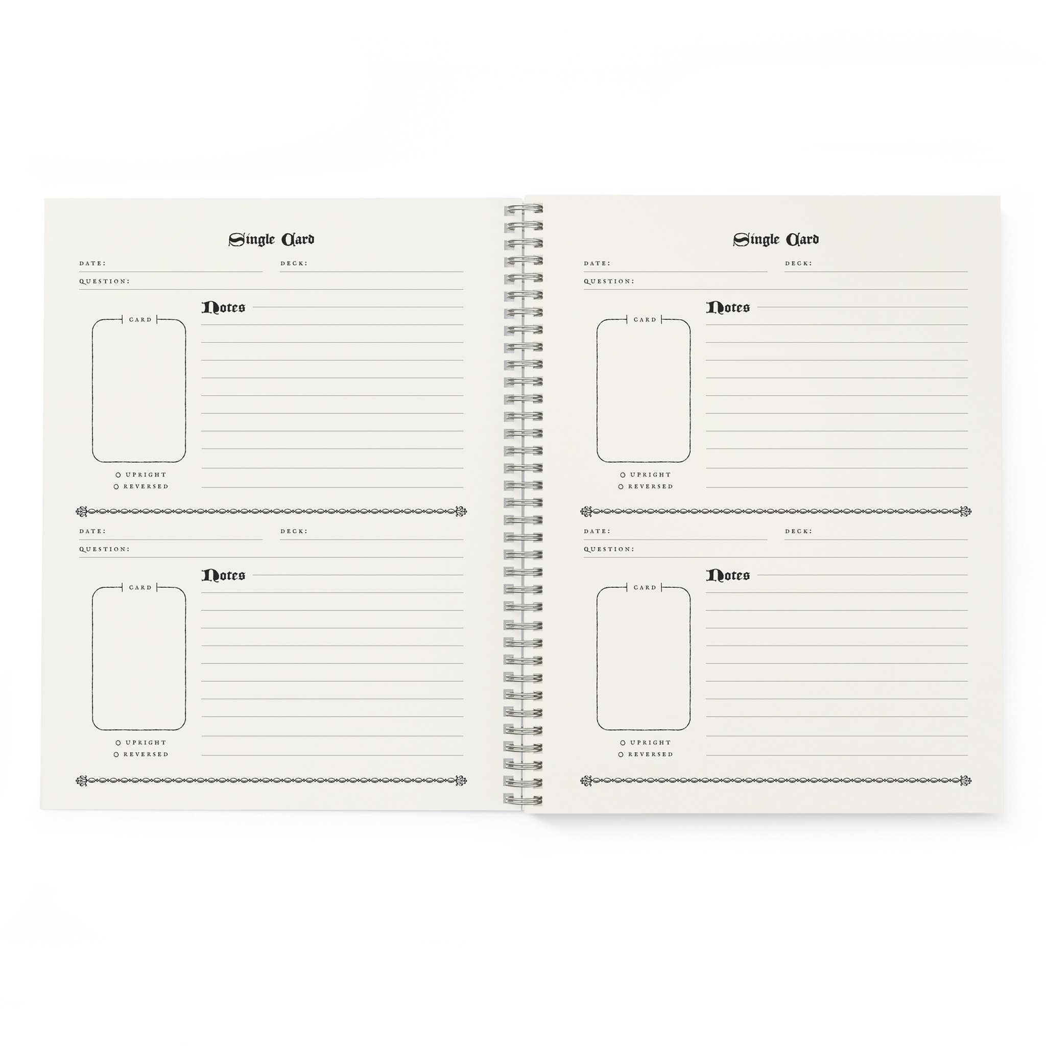 Open spiral-bound planner with grid and note-taking layout on white background