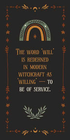 Decorative design with rainbow, text, and symbols on a dark background