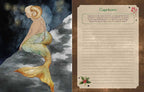 Mermaid with ram's head on a dark background next to a Capricorn-themed notepad.