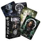 Set of Runic Oracle cards with a box and images of people on a white background