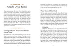 Book pages with text on Oracle Deck Basics and uses, featuring a white background.