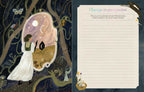Illustration of a couple in a mirror with a night sky and text prompt on a dark background