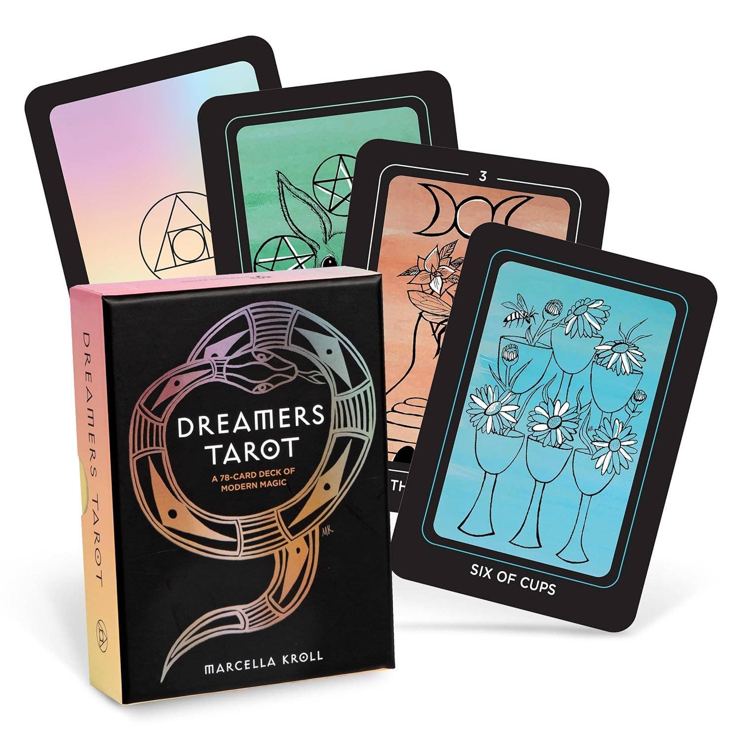 Dreamers Tarot cards with a book titled 'Dreamers Tarot' on a white background