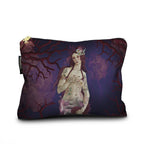 Decorative pillow with a stylized illustration of a woman on a purple background