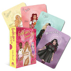 Set of tarot cards featuring illustrated women with colorful backgrounds