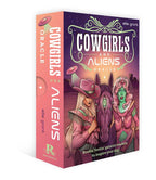 Cowgirls and Aliens Oracle card box with illustrations of a cowgirl and alien on a horse.