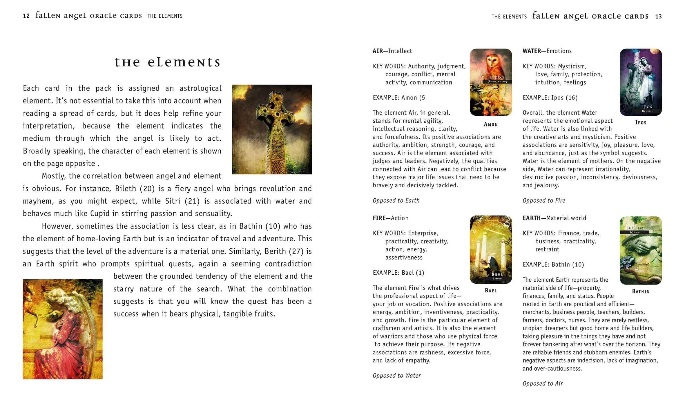 Book page with text and images of angel cards titled 'The Elements'.