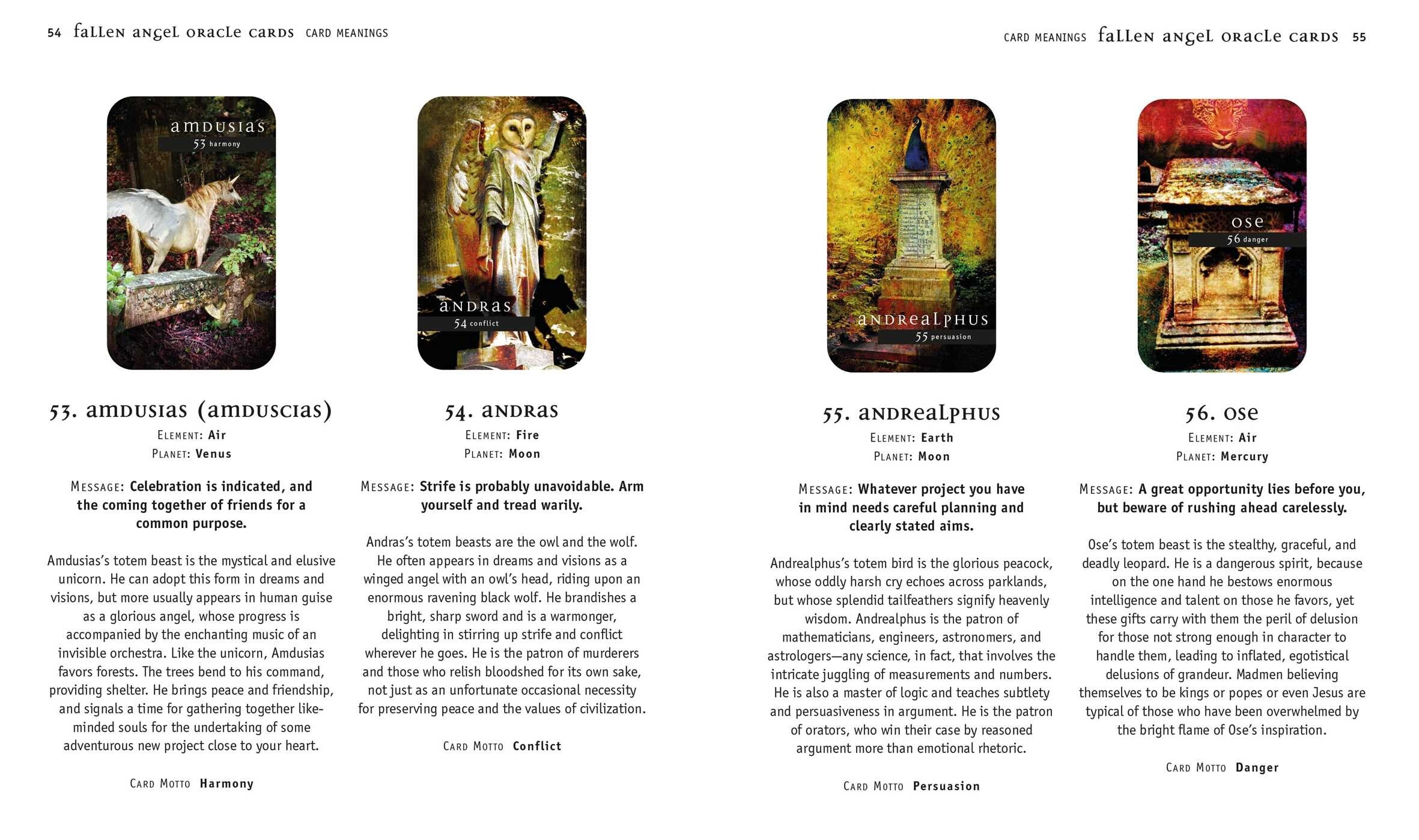 Four tarot card images with descriptions on a white background
