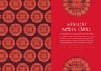 Patterned cards with text on a red background