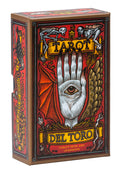 Tarot card box with intricate design and 'Del Toro' branding on a white background