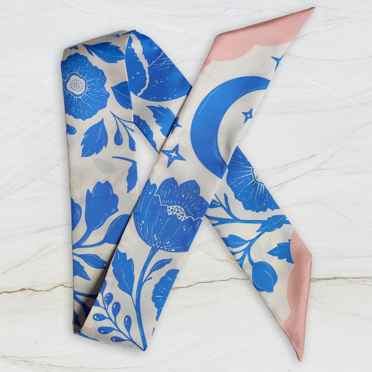 Skinny Silk Scarf / Tarot Tie - Moonlit Blooms