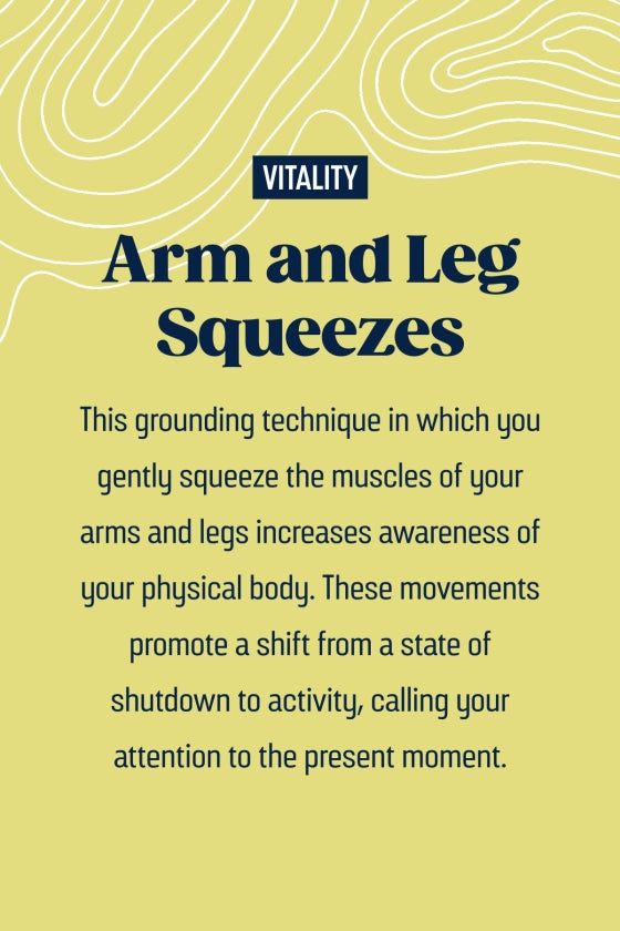 Text about arm and leg squeezes on a yellow background with 'Vitality' branding.