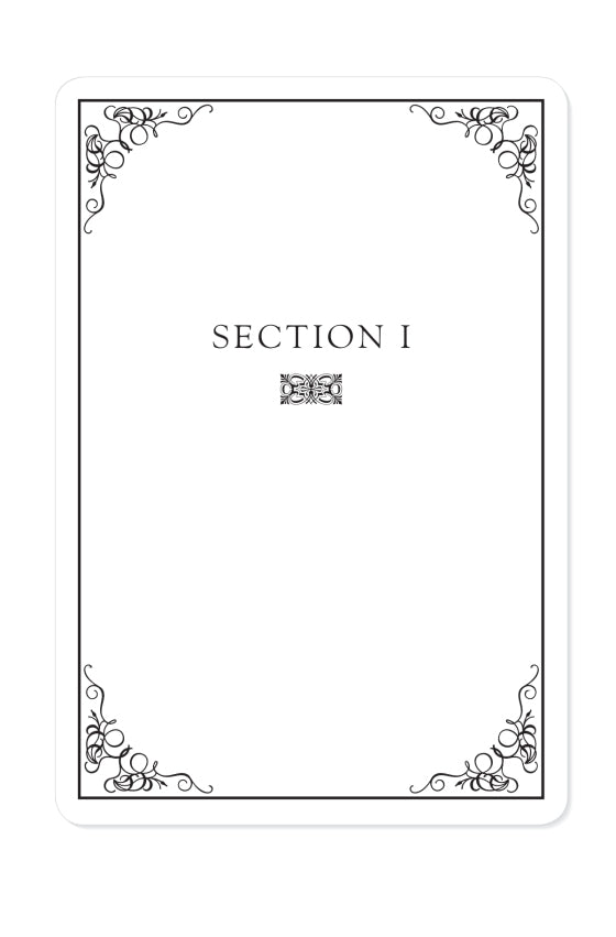 Decorative title card for Tarot for Change with 'Section 1' text and ornate border on a white background