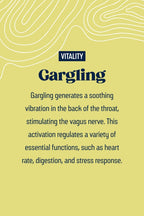 Text about the benefits of gargling on a yellow background with 'Vitality' branding.