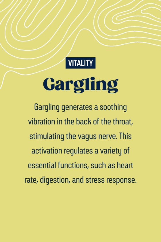 Text about the benefits of gargling on a yellow background with 'Vitality' branding.