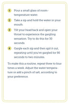Instructions for gargling with room-temperature water on a white background