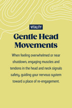 Text about gentle head movements for nervous system re-engagement on a yellow background with 'Vitality' branding.