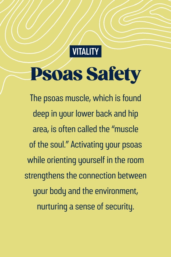 Text about psoas safety on a yellow background with 'Vitality' branding.