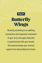 Text about butterfly stretching on a yellow background with 'Vitality' branding.