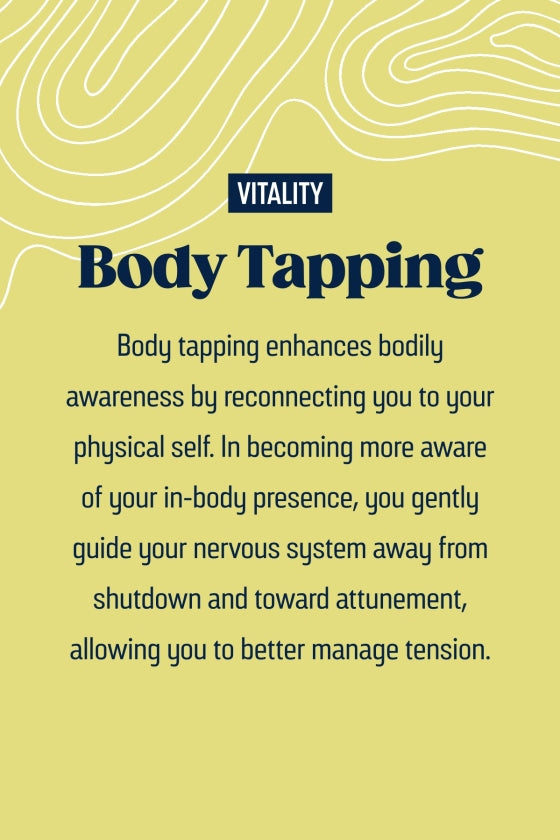 Text about body tapping on a yellow background with 'Vitality' branding.