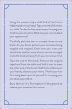 Instructions for braiding hair and releasing anxieties on a white background with blue border.