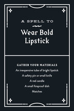 Instructions for a spell to wear bold lipstick on a black background with white text.
