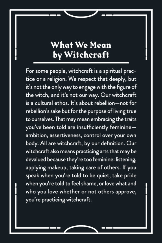 Text explaining what witchcraft means on a black background