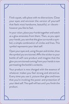 Instructions for a self-care ritual with a symbol of self-empowerment on a blue background.