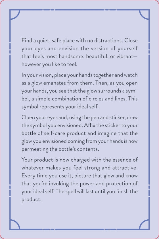 Instructions for a self-care ritual with a symbol of self-empowerment on a blue background.
