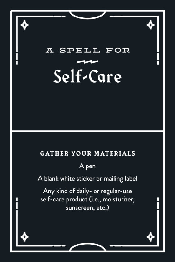 Instructions for a 'Spell for Self-Care' on a black background with white text.